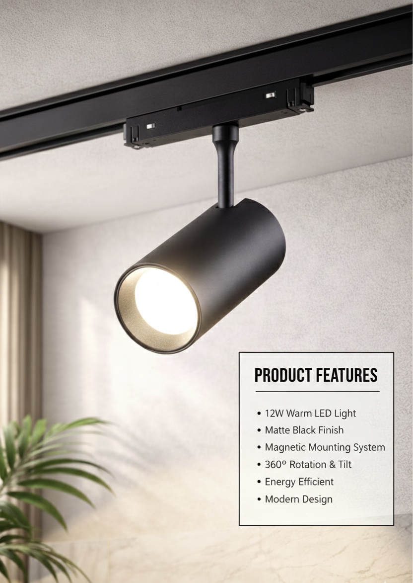 Matte Black Magnetic LED Track Light