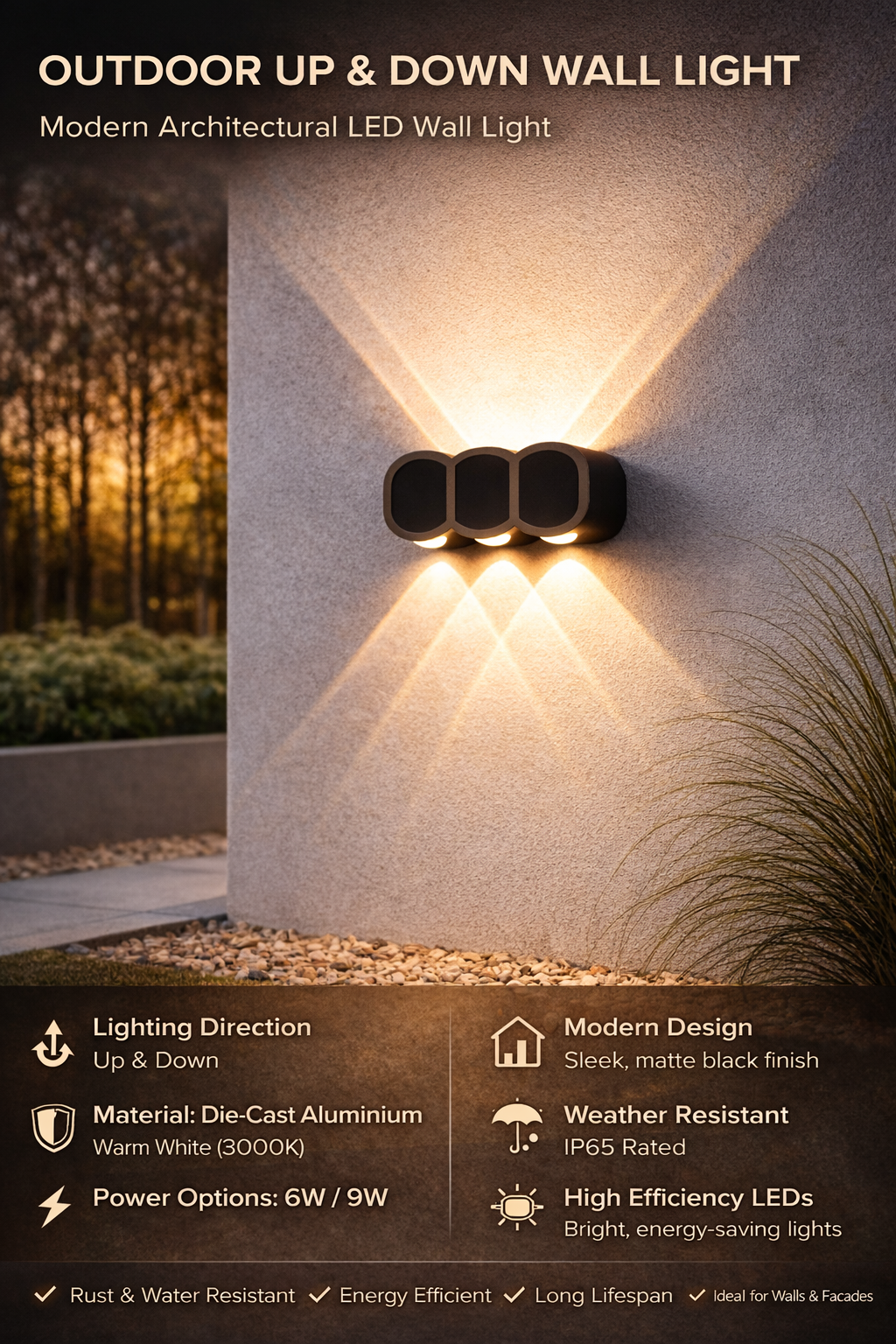 6W Up Down Outdoor LED Wall Light