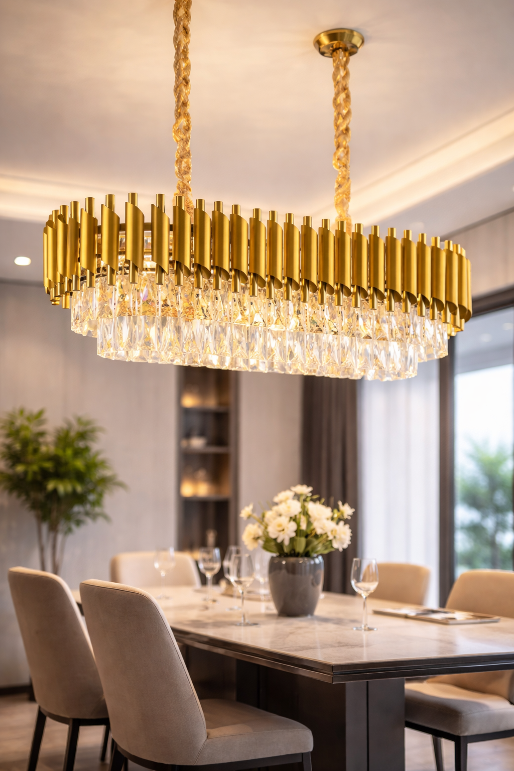 “Rectangular Gold Dining Chandelier”