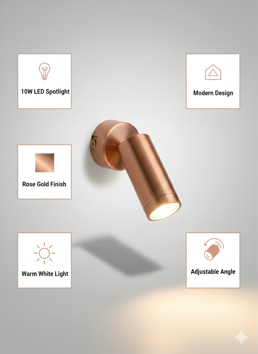 10W COB Wall Spot Light – Rose Gold