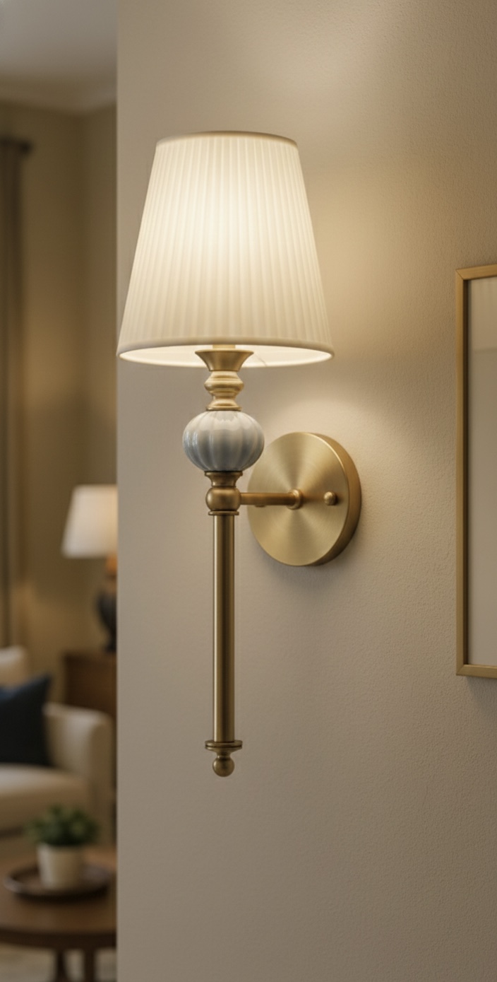 Modern Brass Wall Sconce With Fabric Shade