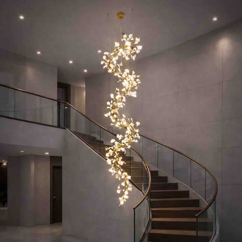 Luxury Spiral Leaf Double Height Chandelier