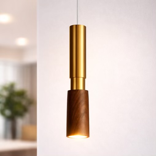 Modern Brass & Wooden Pendant Light