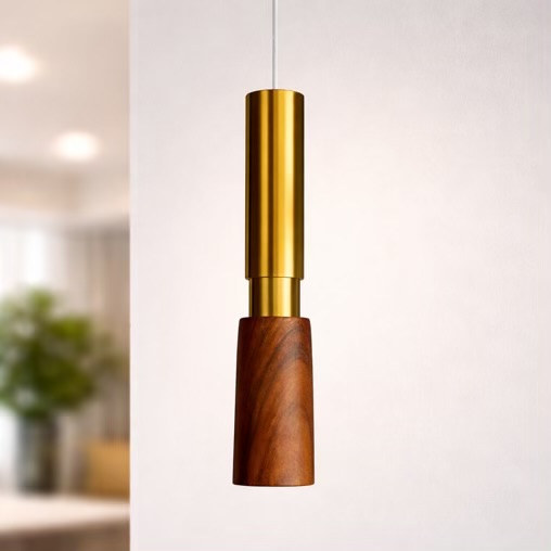 Modern Brass & Wooden Pendant Light
