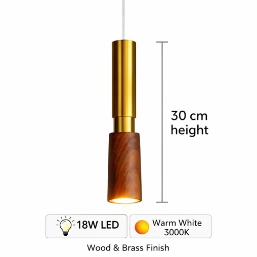 Modern Brass & Wooden Pendant Light