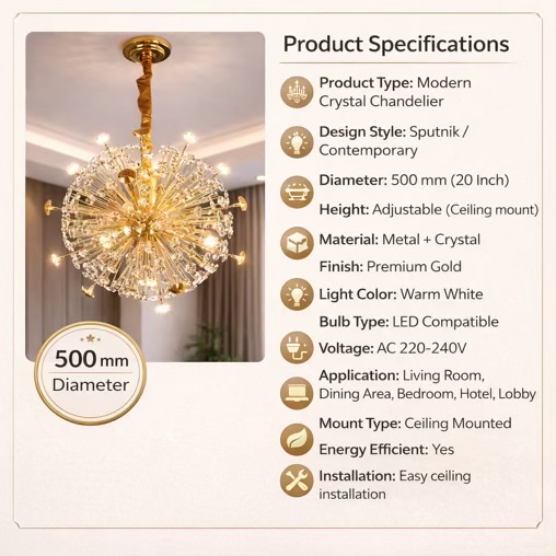 Corona Crystal Chandelier Light – 500 Mm