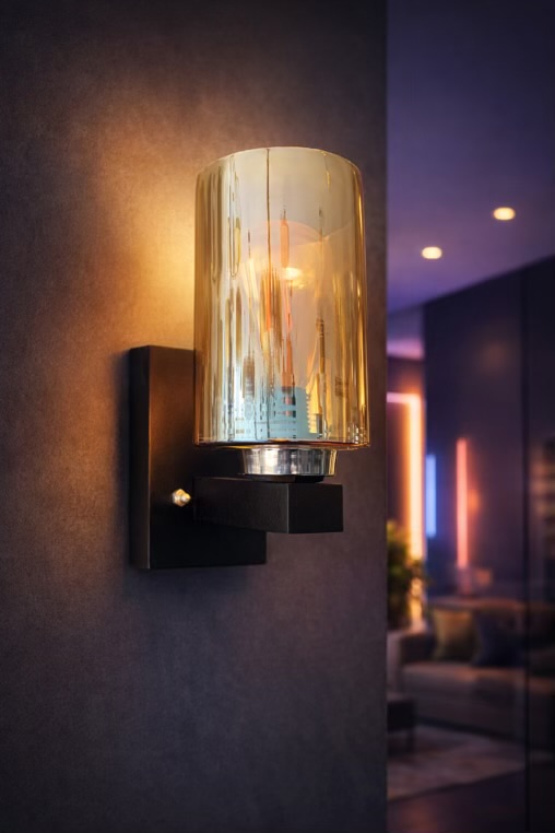 Wooden Amber Glass Wall Light