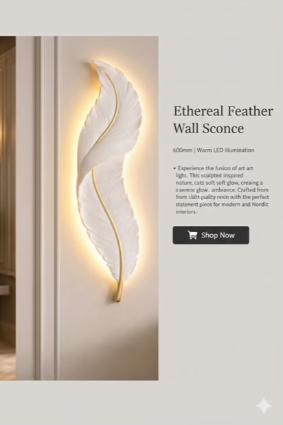Premium Feather Backlit Wall Art Lamp (600mm)