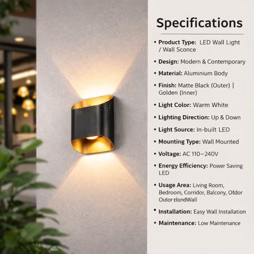 Modern Black Gold Up Down Wall Light