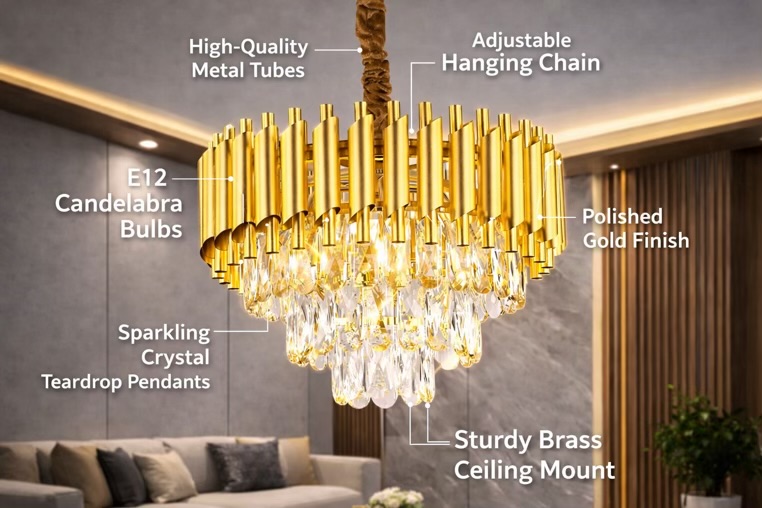 Golden Chandelier 400mm – Luxury Hanging Light