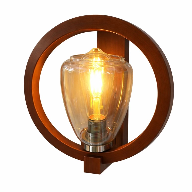Modern Wooden Ring Wall Light With Glass Shade