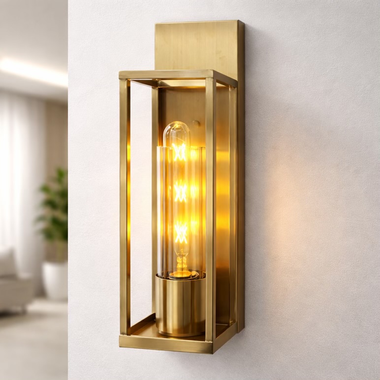 Gold Lantern Wall Light With Vintage LED Bulb