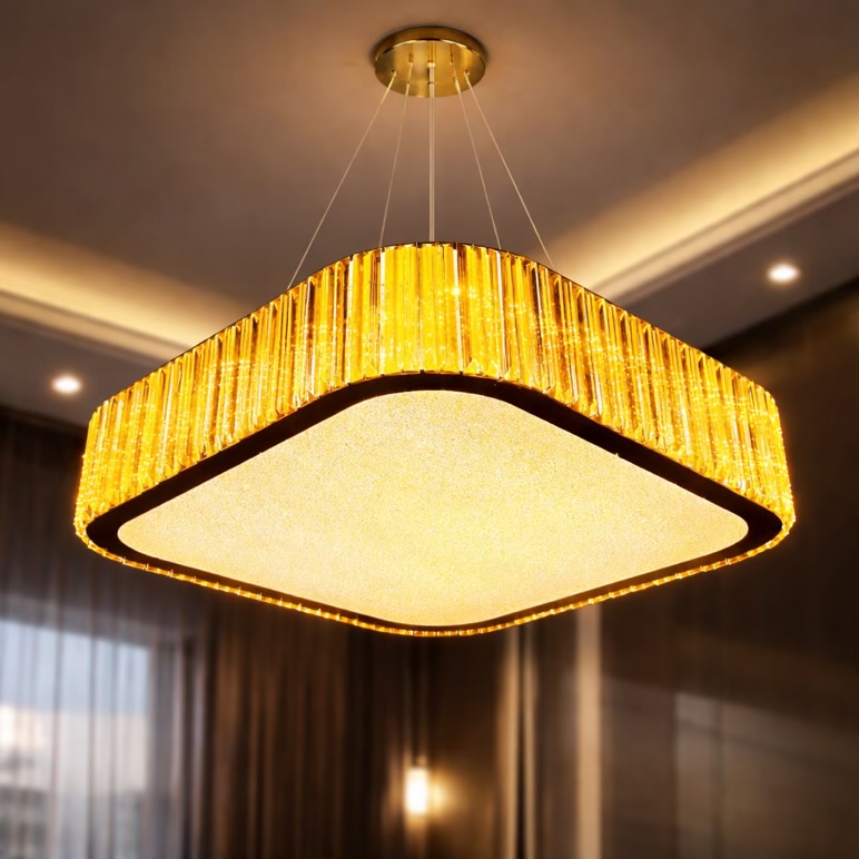 Golden Square Crystal LED Chandelier Light