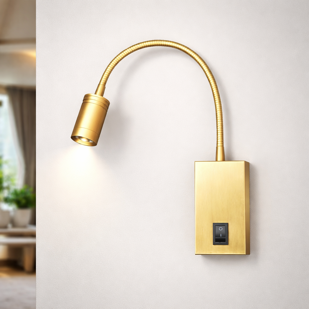 Brass Gooseneck Wall Reading Light With Switch