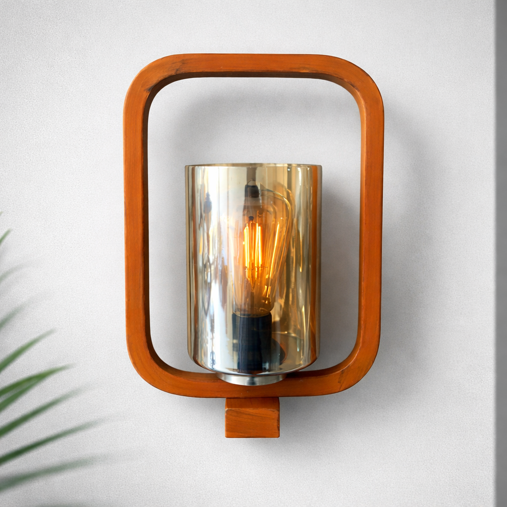 Wooden Frame Wall Light With Glass