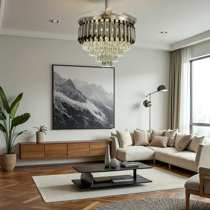 Gold Crystal Chandelier Fan