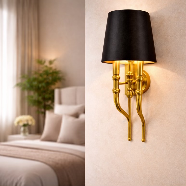 Gold Sconce Light With Black Shade