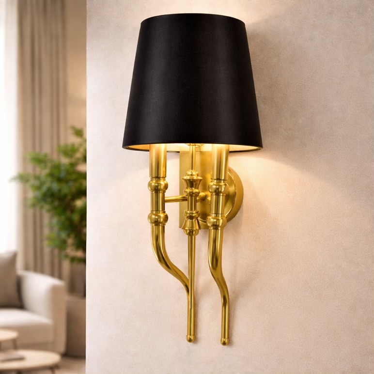 Gold Sconce Light With Black Shade