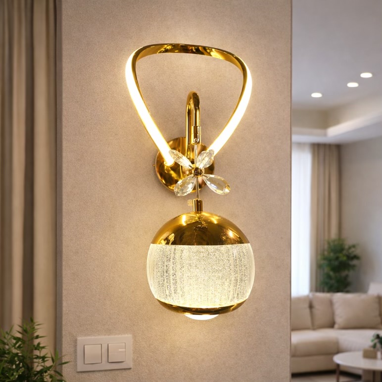 Luxury Gold Crystal LED Wall Sconce Light