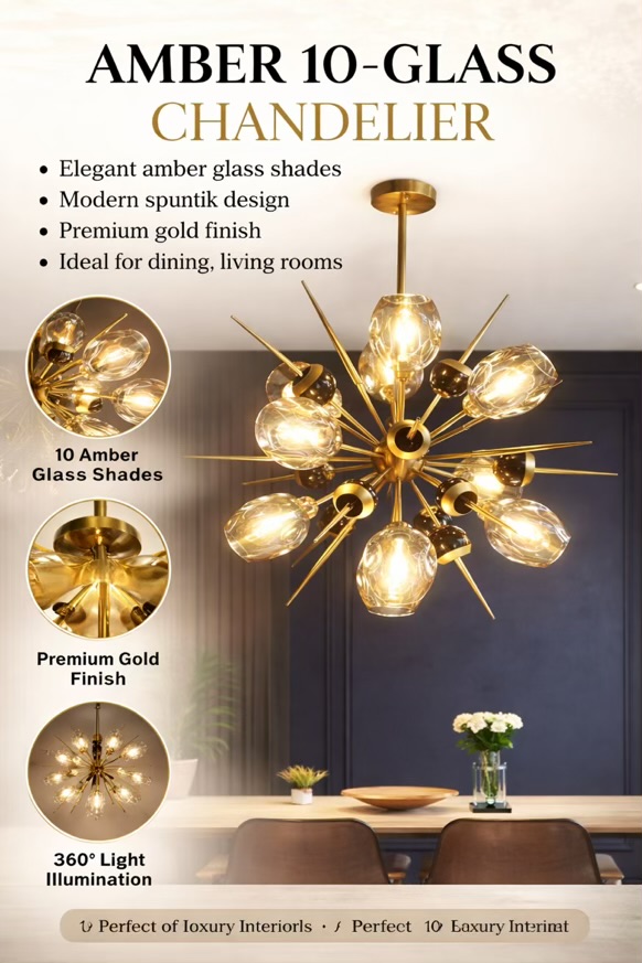 Gold Starburst Chandelier Ceiling Light