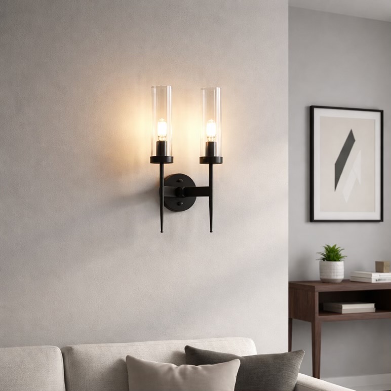 Double Wall Sconce Light Black Glass