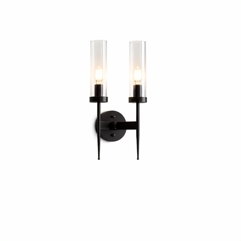 Double Wall Sconce Light Black Glass