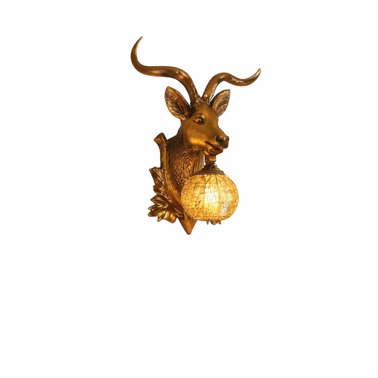 Golden Deer Head Animal Wall Light