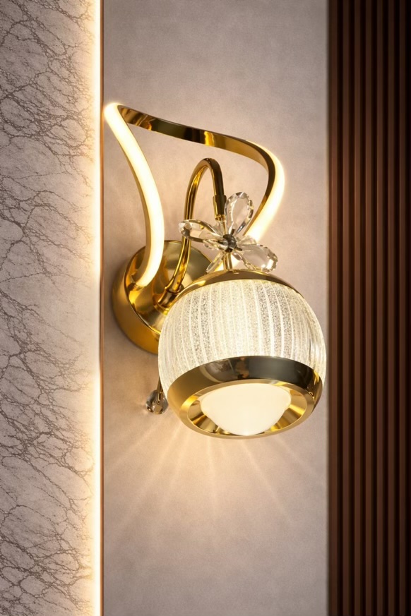 Gold Crystal Floral LED Wall Light
