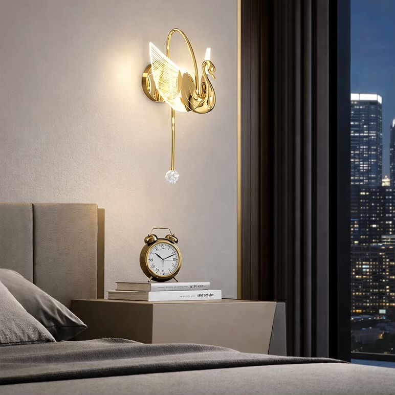 Swan Design Gold Wall Light