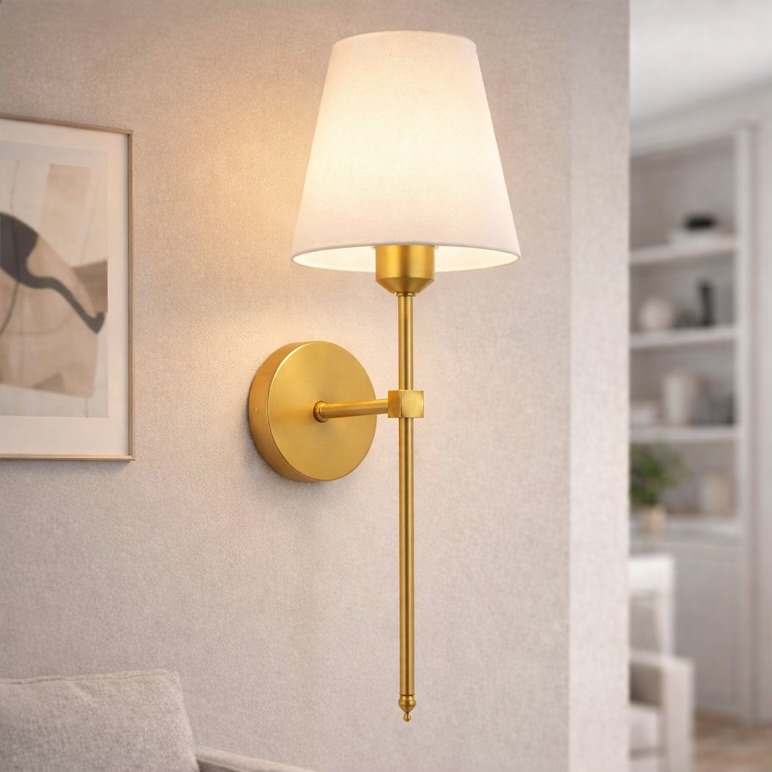 Gold Wall Sconce With Fabric Shade
