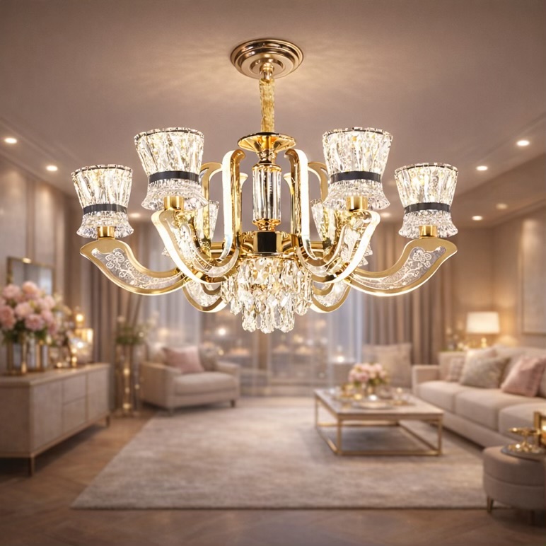 6 Light Glass Chandelier