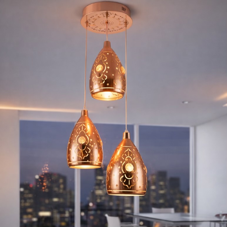 Rose Gold Triple Pendant Light