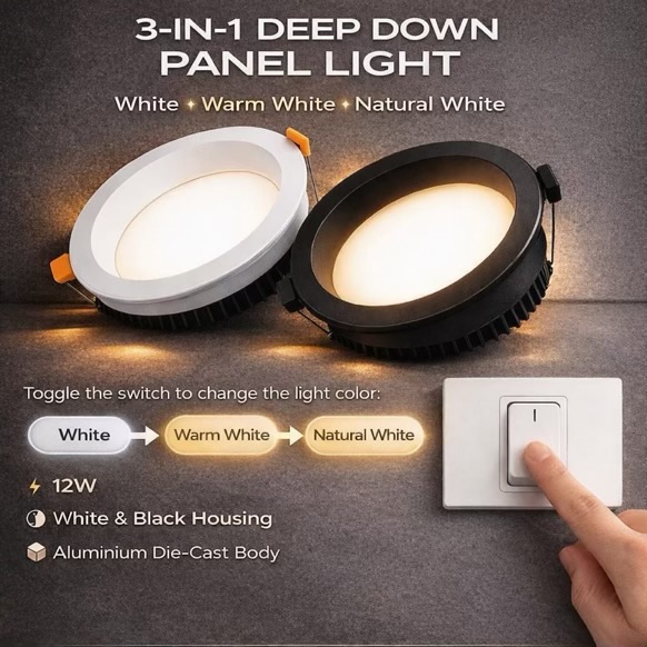 3-in-1 LED Deep Down Panel Light 12W