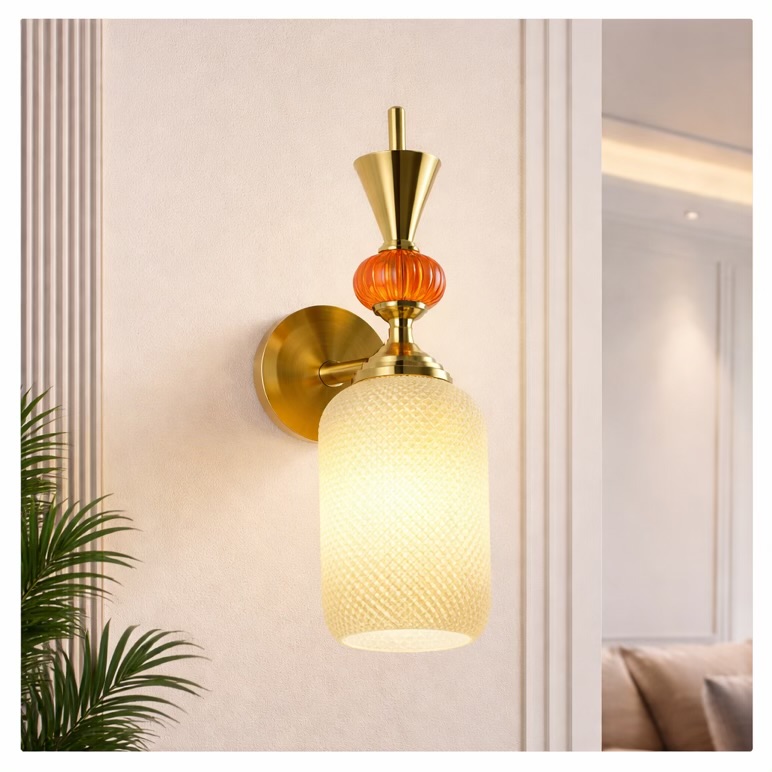 Brass Wall Light With Textured Glass