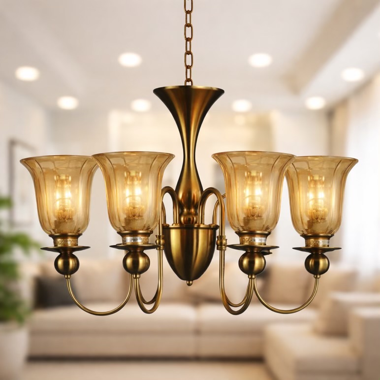 Antique Brass 6-Light Chandelier