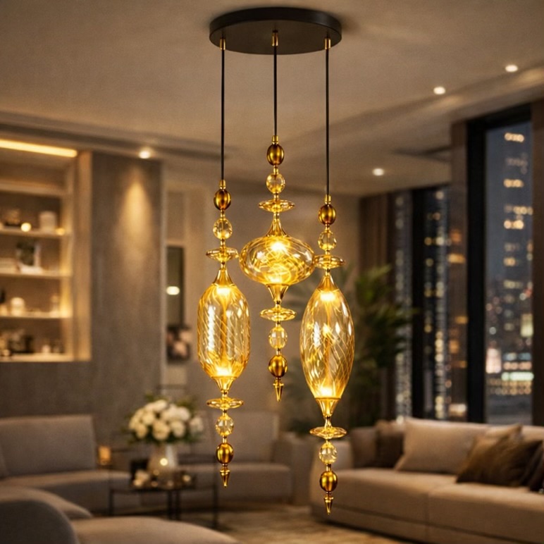 Gold Glass Pendant Chandelier