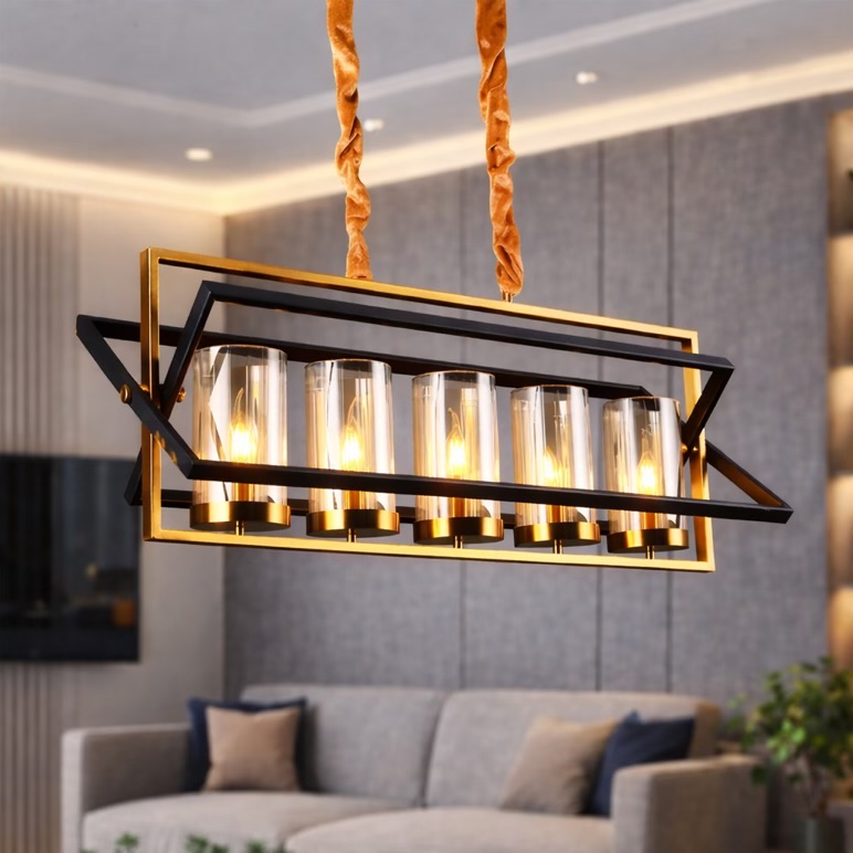 Rectangular  5 Glass Chandelier