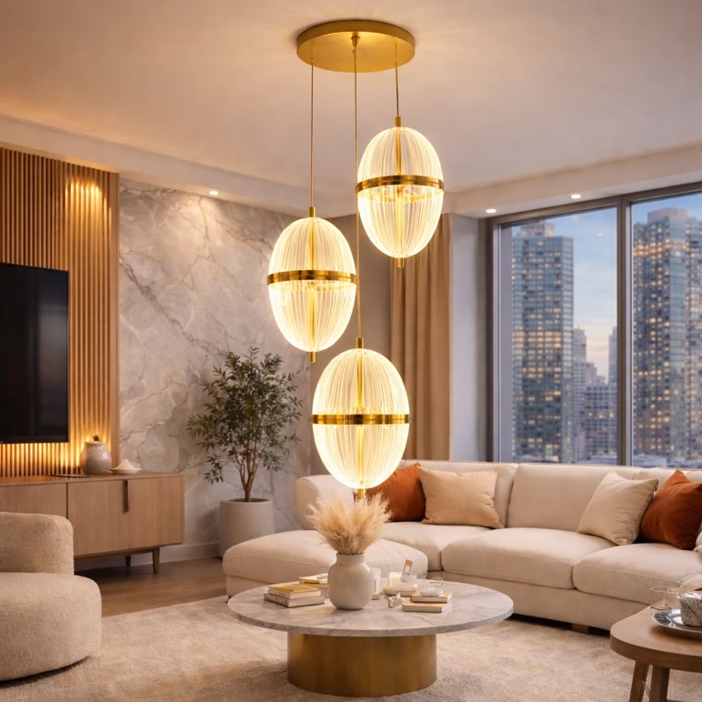3-Light Glass Pendant Chandelier