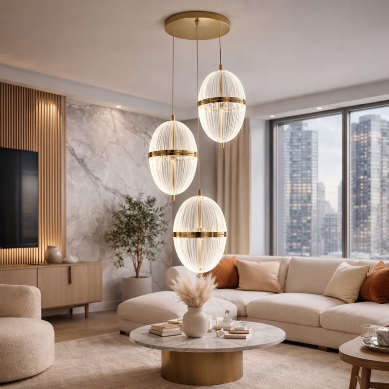 3-Light Glass Pendant Chandelier