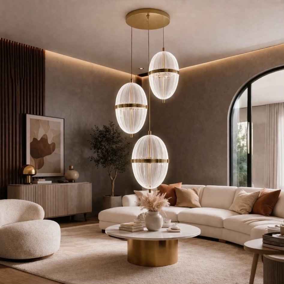 3-Light Glass Pendant Chandelier