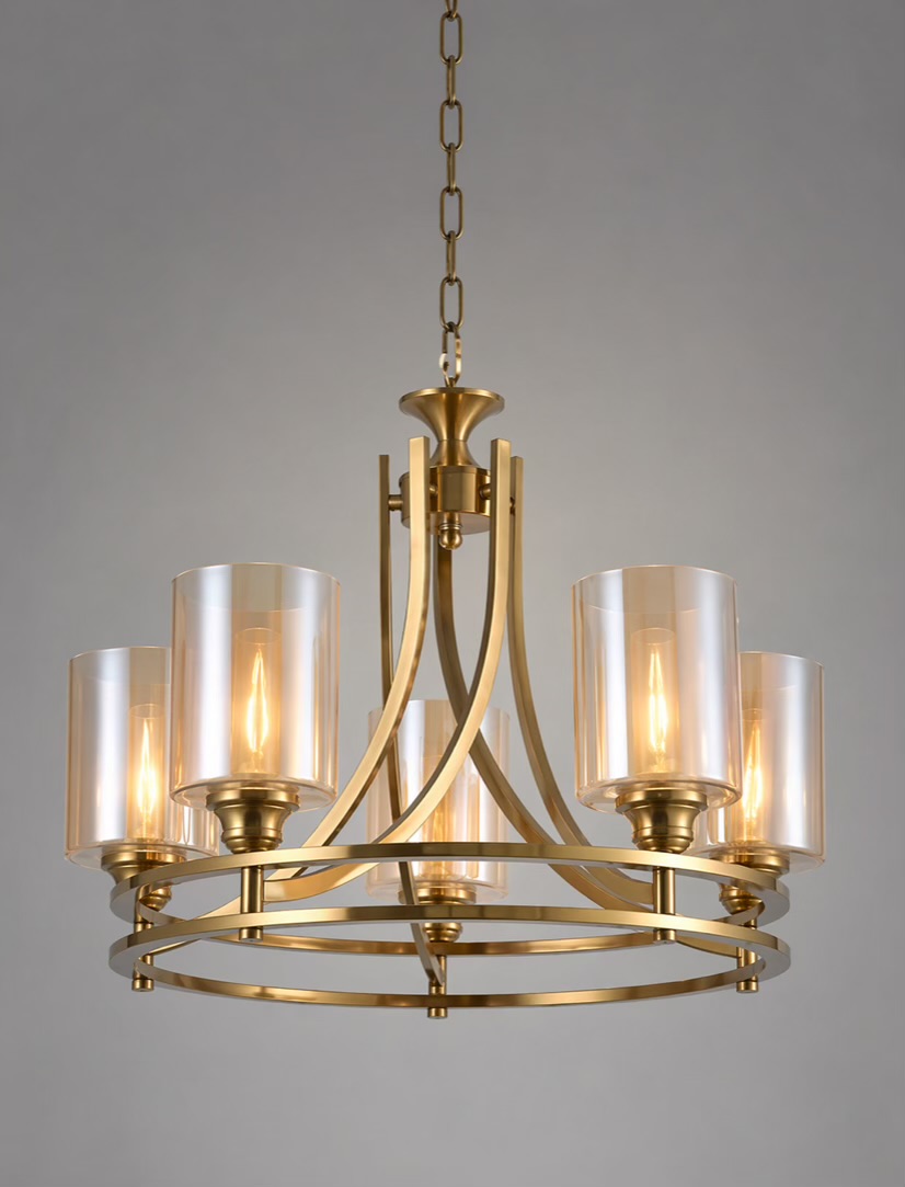 Antique Brass Glass Chandelier