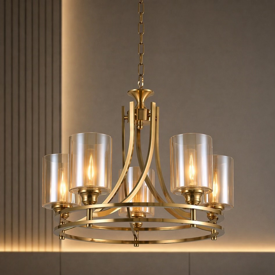 Antique Brass Glass Chandelier