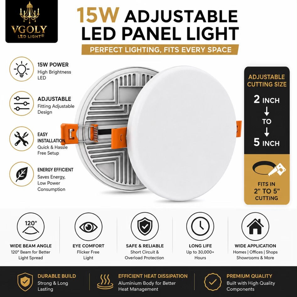 “15W Slim Adjustable LED Panel – Round”