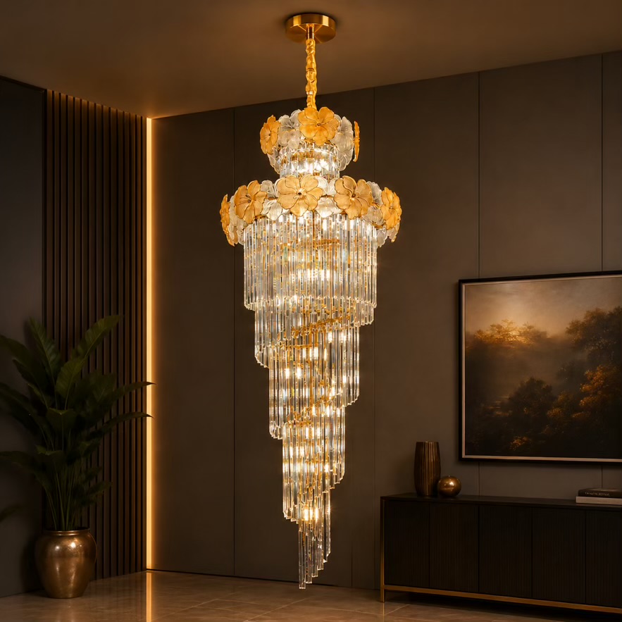 Gold Crystal Duplex Chandelier