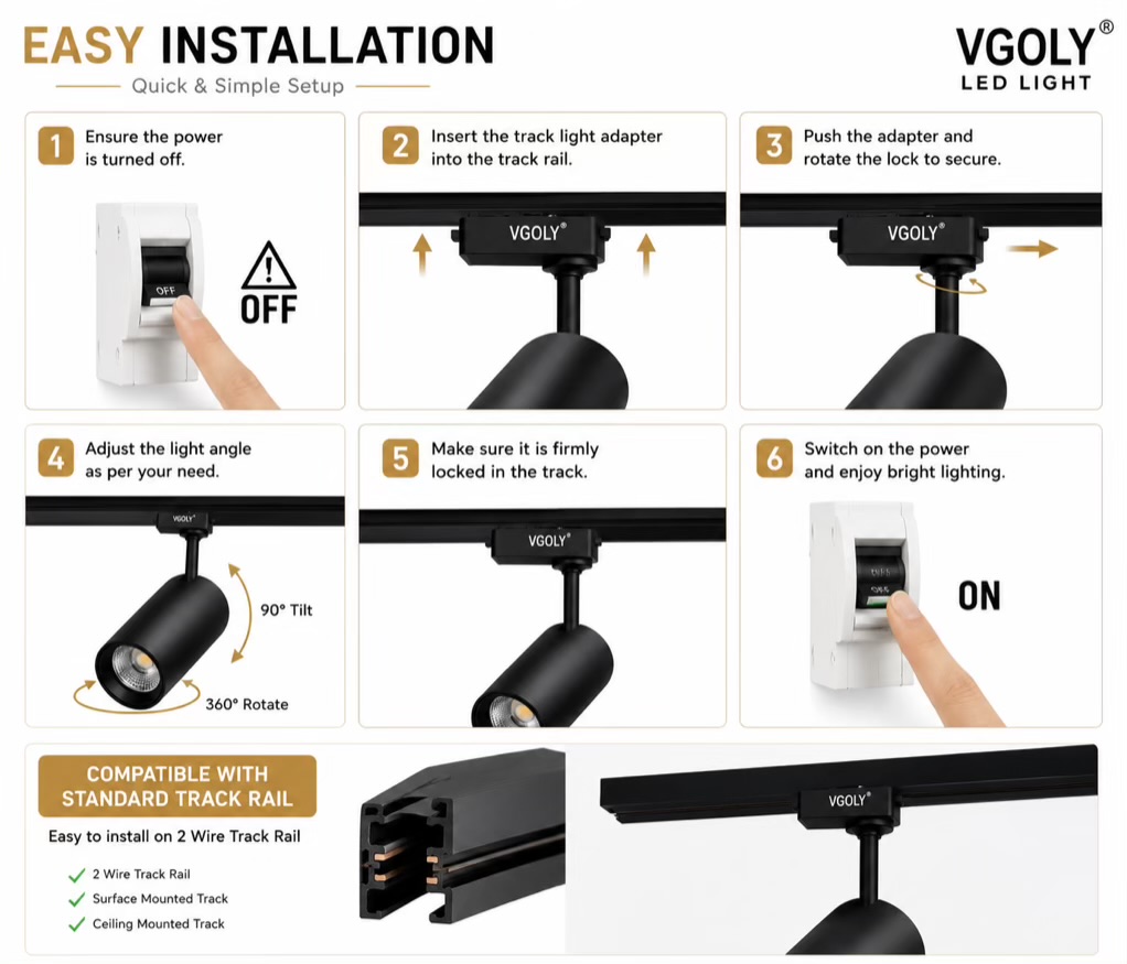 VGOLY 30W Adjustable LED Spot Track Light
