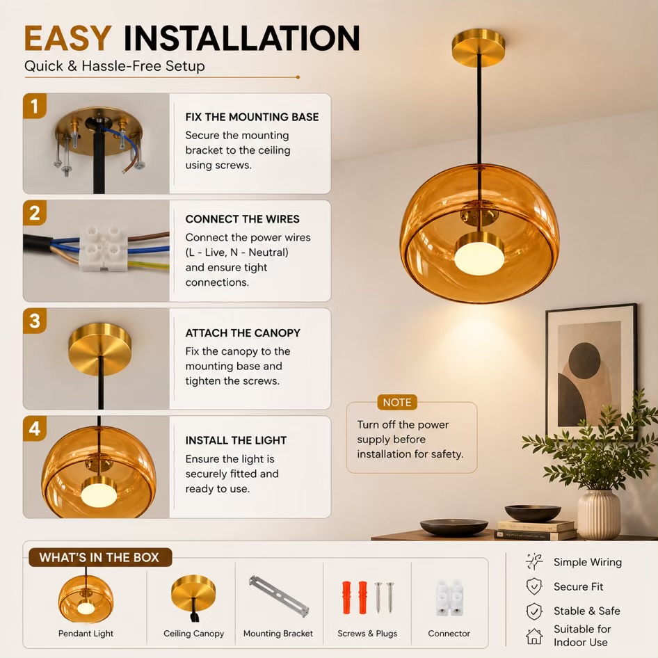 Amber Glass Pendant Light